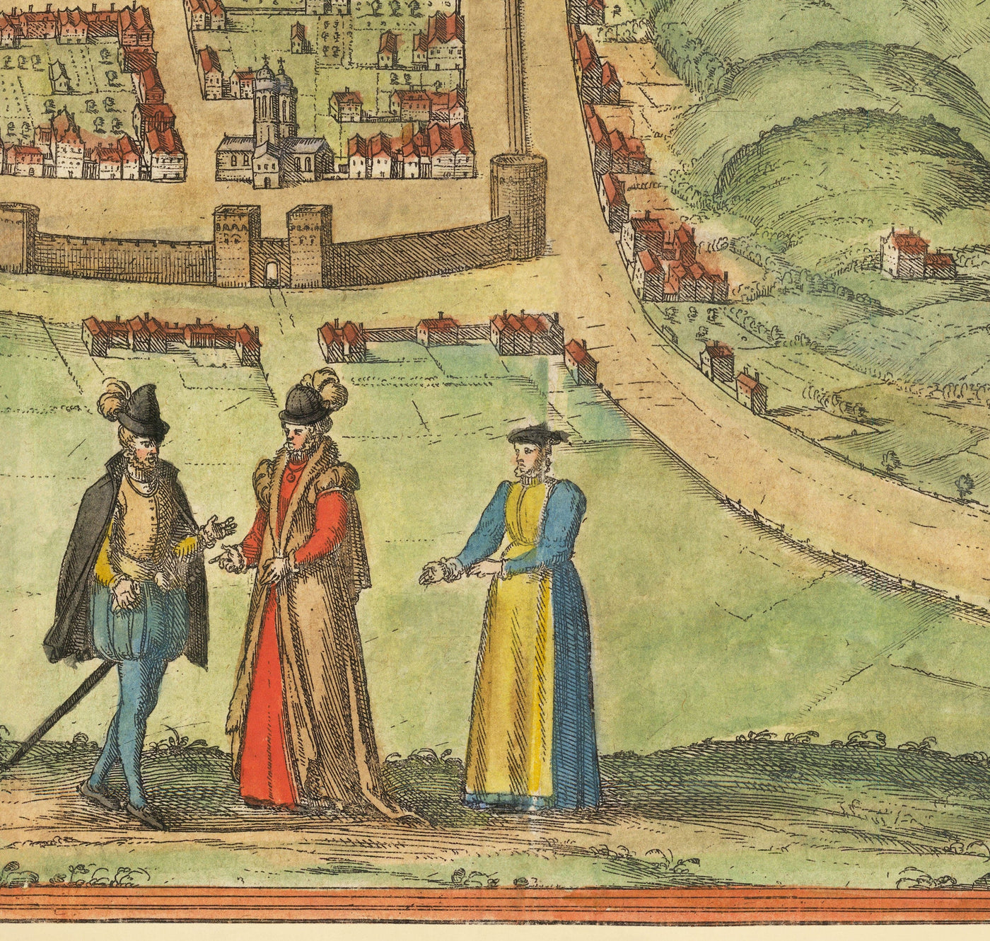 Old Map of Edinburgh, 1580 by Georg Braun - Castle, City Walls, St Giles Cathedral, Old Town