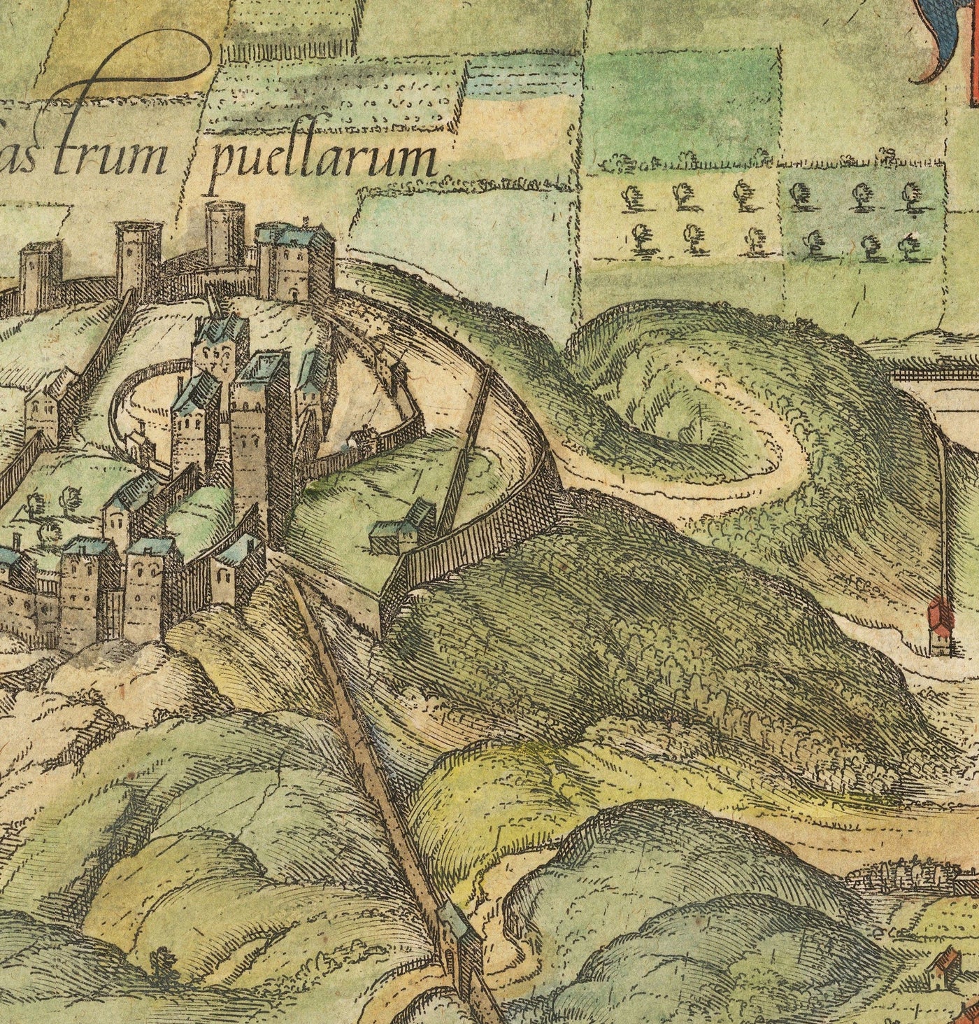 Old Map of Edinburgh, 1580 by Georg Braun - Castle, City Walls, St Giles Cathedral, Old Town
