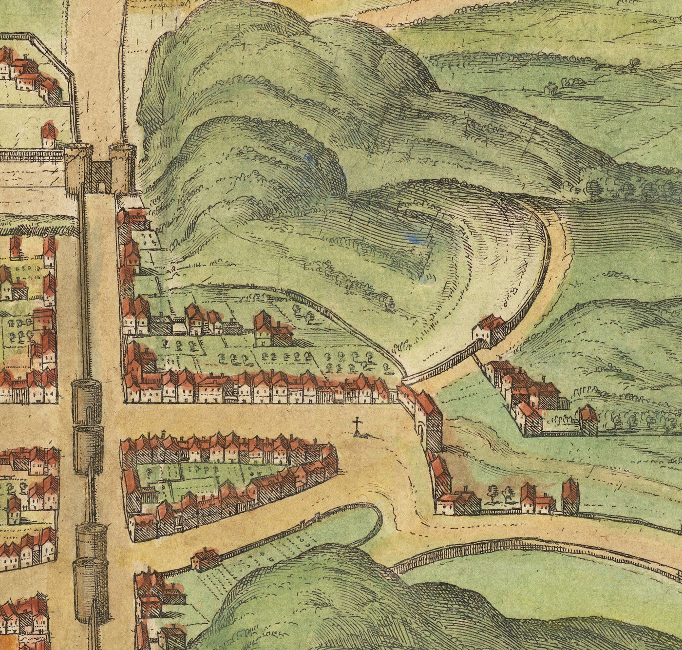 Old Map of Edinburgh, 1580 by Georg Braun - Castle, City Walls, St Giles Cathedral, Old Town