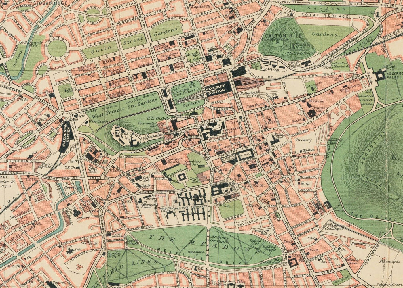 Raro mapa antiguo de Edimburgo - Plano de bolsillo de Bartholomew, 1921 - Leith, Murrayfield, Portobello, Morningside