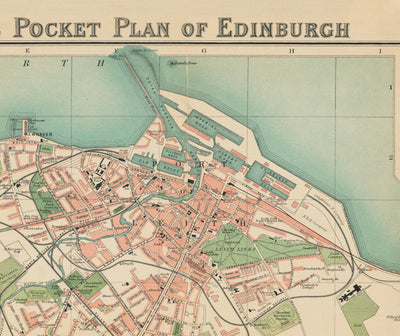 Raro mapa antiguo de Edimburgo - Plano de bolsillo de Bartholomew, 1921 - Leith, Murrayfield, Portobello, Morningside