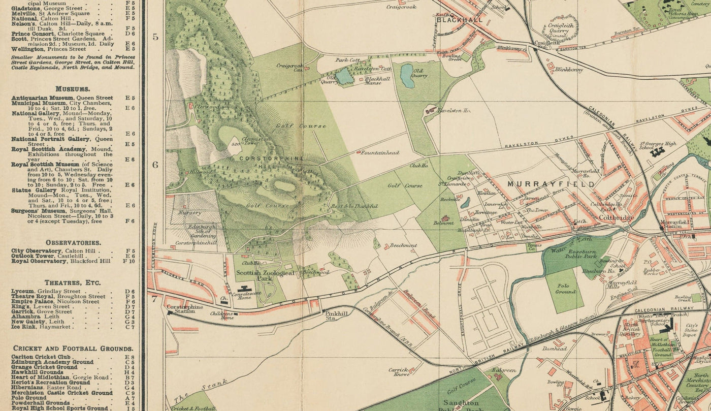 Raro mapa antiguo de Edimburgo - Plano de bolsillo de Bartholomew, 1921 - Leith, Murrayfield, Portobello, Morningside