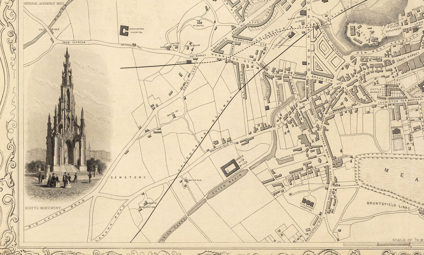 Old Map of Edinburgh, Scotland in 1851 by Tallis & Rapkin
