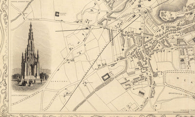 Old Map of Edinburgh, Scotland in 1851 by Tallis & Rapkin