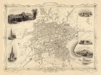 Old Map of Edinburgh, Scotland in 1851 by Tallis & Rapkin