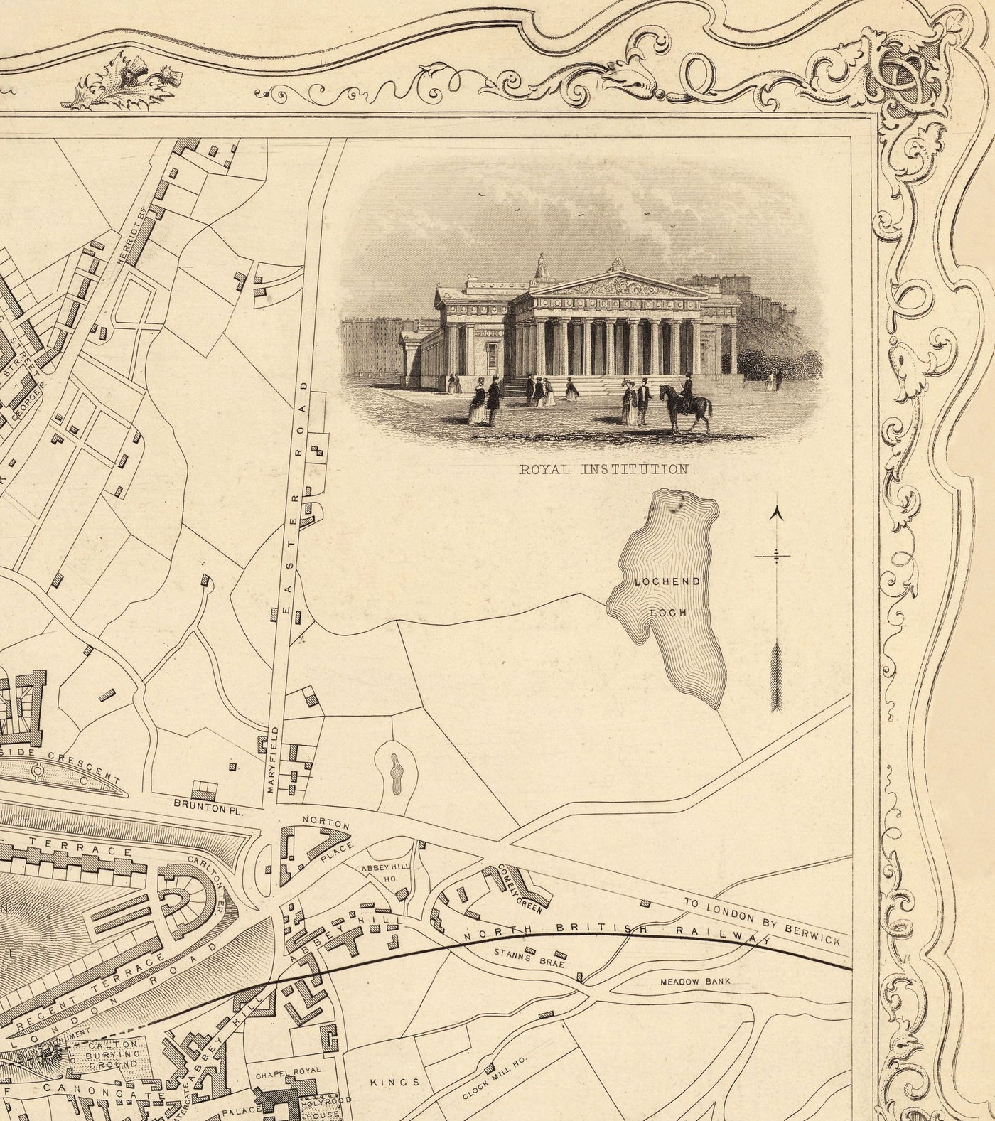 Old Map of Edinburgh, Scotland in 1851 by Tallis & Rapkin