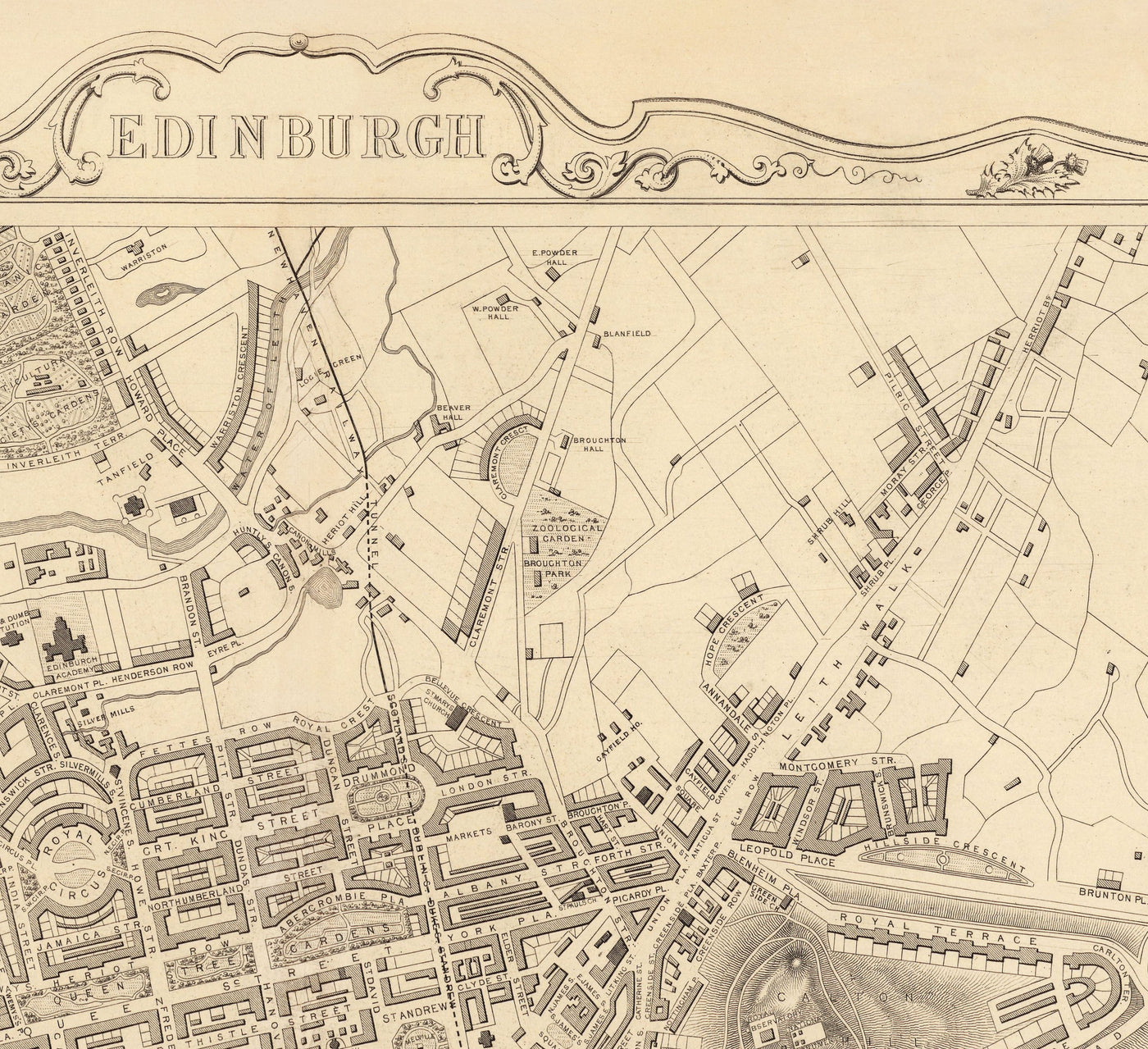 Old Map of Edinburgh, Scotland in 1851 by Tallis & Rapkin