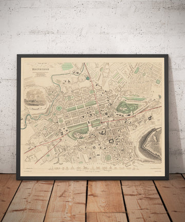 Old Map of Edinburgh, Scotland in 1853 by WB Clarke and George Cox - Waverley, Old Town, New Town, Castle, Railway, Arthurs Seat