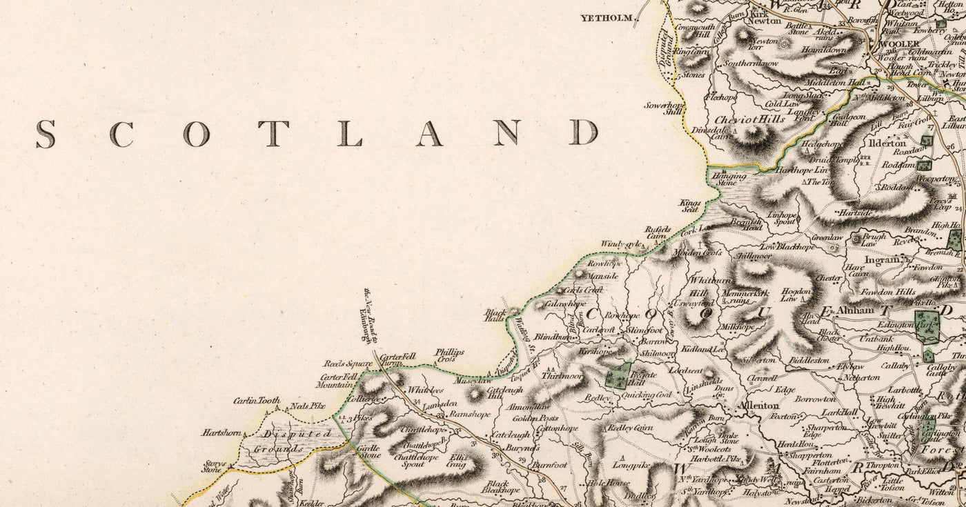 Old Map of Northumberland in 1801 by John Cary - Newcastle, Belford, Hexham, Haltwhistle, Durham