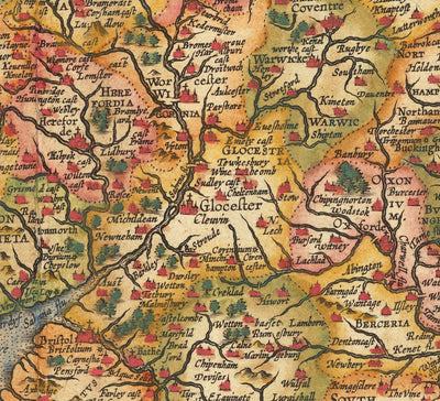 Alte Farbkarte von England und Irland im Jahr 1605 von Abraham Ortelius - Geschichte & Monarchie Stammbaum - Stuarts, Tudors, Plantagenets 