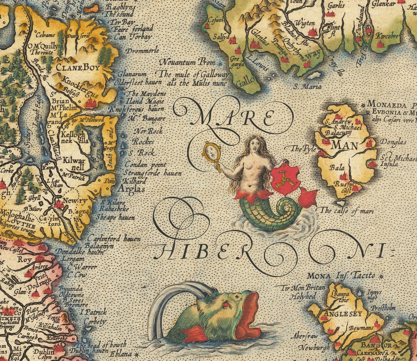 Alte Farbkarte von England und Irland im Jahr 1605 von Abraham Ortelius - Geschichte & Monarchie Stammbaum - Stuarts, Tudors, Plantagenets 
