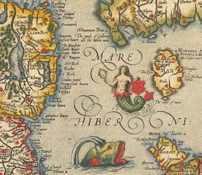 Alte Farbkarte von England und Irland im Jahr 1605 von Abraham Ortelius - Geschichte & Monarchie Stammbaum - Stuarts, Tudors, Plantagenets 