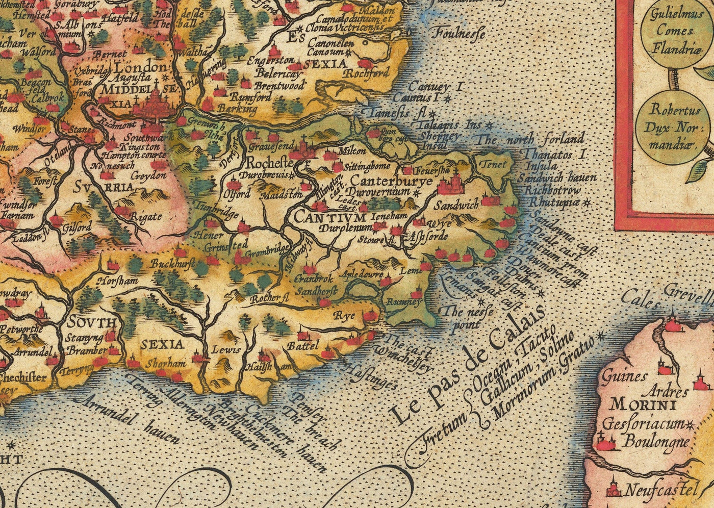 Alte Farbkarte von England und Irland im Jahr 1605 von Abraham Ortelius - Geschichte & Monarchie Stammbaum - Stuarts, Tudors, Plantagenets 