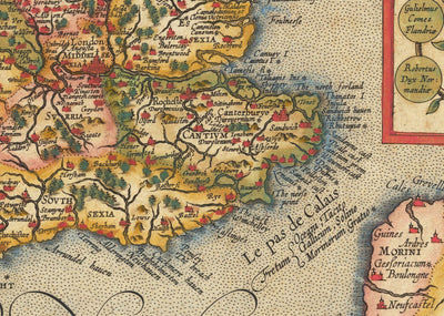 Alte Farbkarte von England und Irland im Jahr 1605 von Abraham Ortelius - Geschichte & Monarchie Stammbaum - Stuarts, Tudors, Plantagenets 