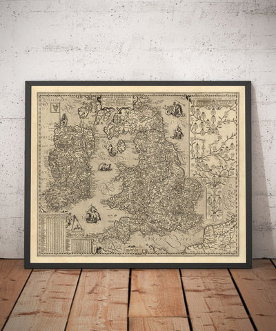 Ancienne carte de l'Angleterre et de l'Irlande en 1605 par Abraham Ortelius