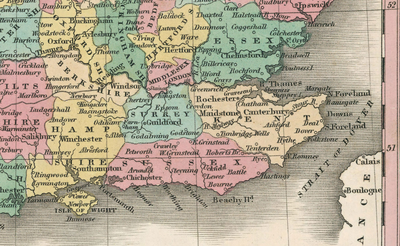 Mapa antiguo de los condados de Inglaterra y Gales, 1827 - Mapa histórico de los condados - Westmoreland, Sussex, Rutland