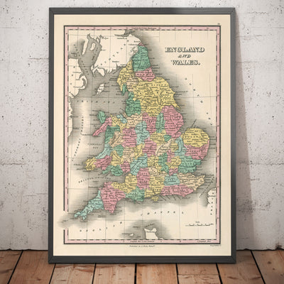 Mapa antiguo de los condados de Inglaterra y Gales, 1827 - Mapa histórico de los condados - Westmoreland, Sussex, Rutland