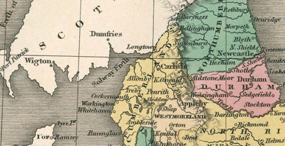 Mapa antiguo de los condados de Inglaterra y Gales, 1827 - Mapa histórico de los condados - Westmoreland, Sussex, Rutland