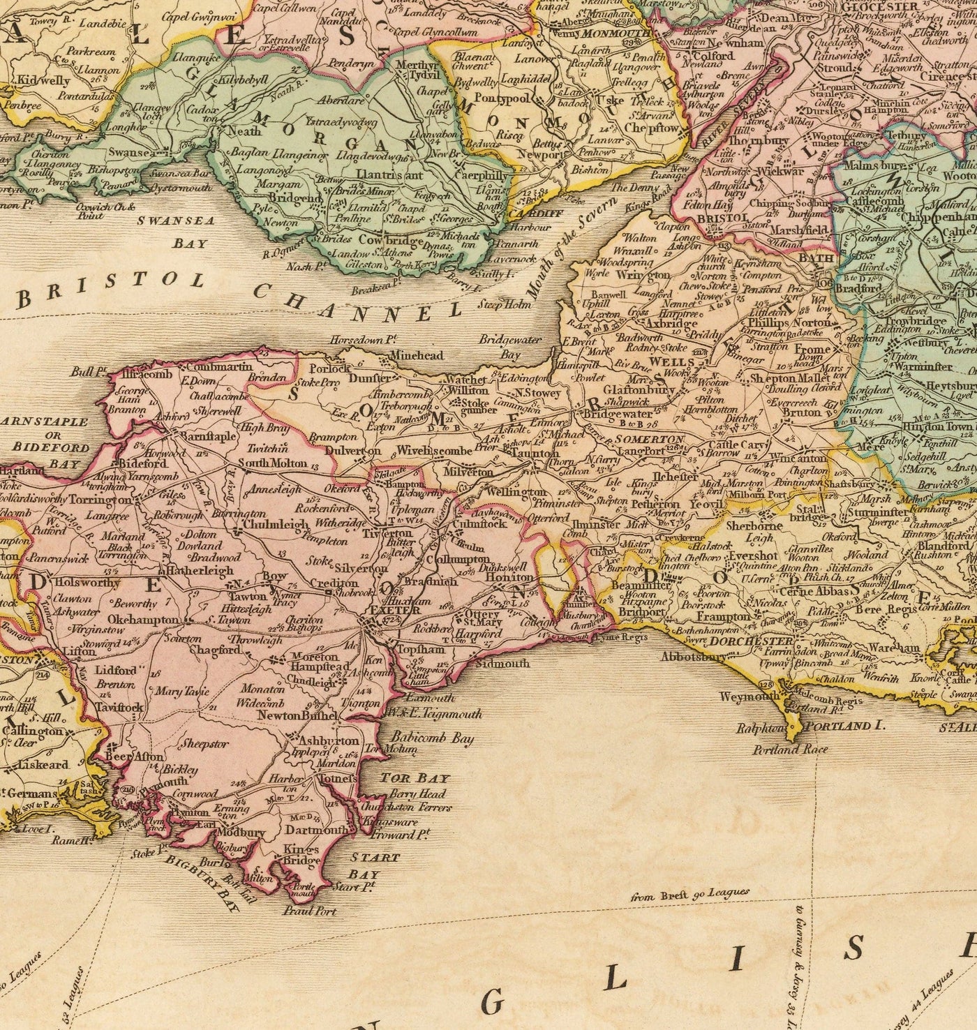 Alte Karte von Großbritannien, 1801 von Faden - England, Wales, Schottland, Straßen, Kanäle, Postkutsche 