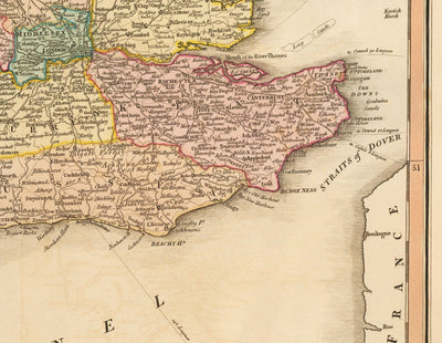 Alte Karte von Großbritannien, 1801 von Faden - England, Wales, Schottland, Straßen, Kanäle, Postkutsche 
