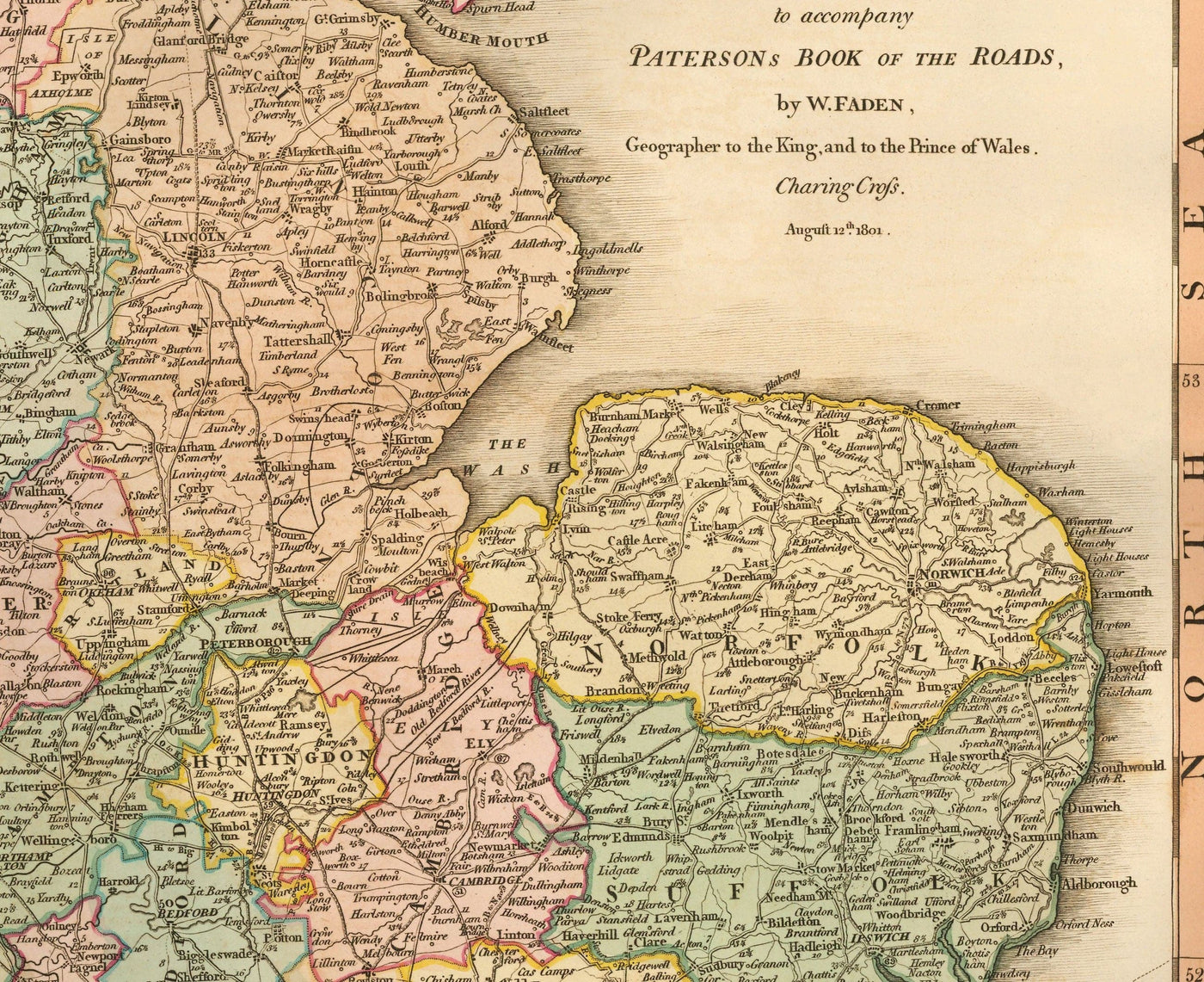 Alte Karte von Großbritannien, 1801 von Faden - England, Wales, Schottland, Straßen, Kanäle, Postkutsche 