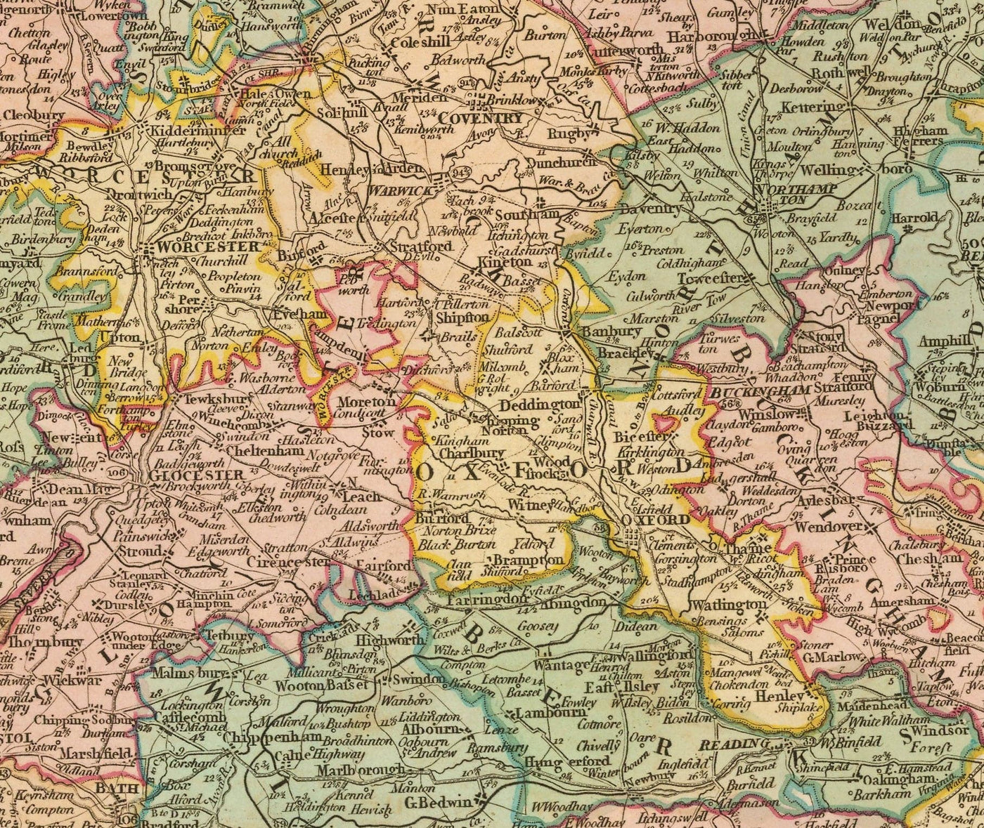 Alte Karte von Großbritannien, 1801 von Faden - England, Wales, Schottland, Straßen, Kanäle, Postkutsche 