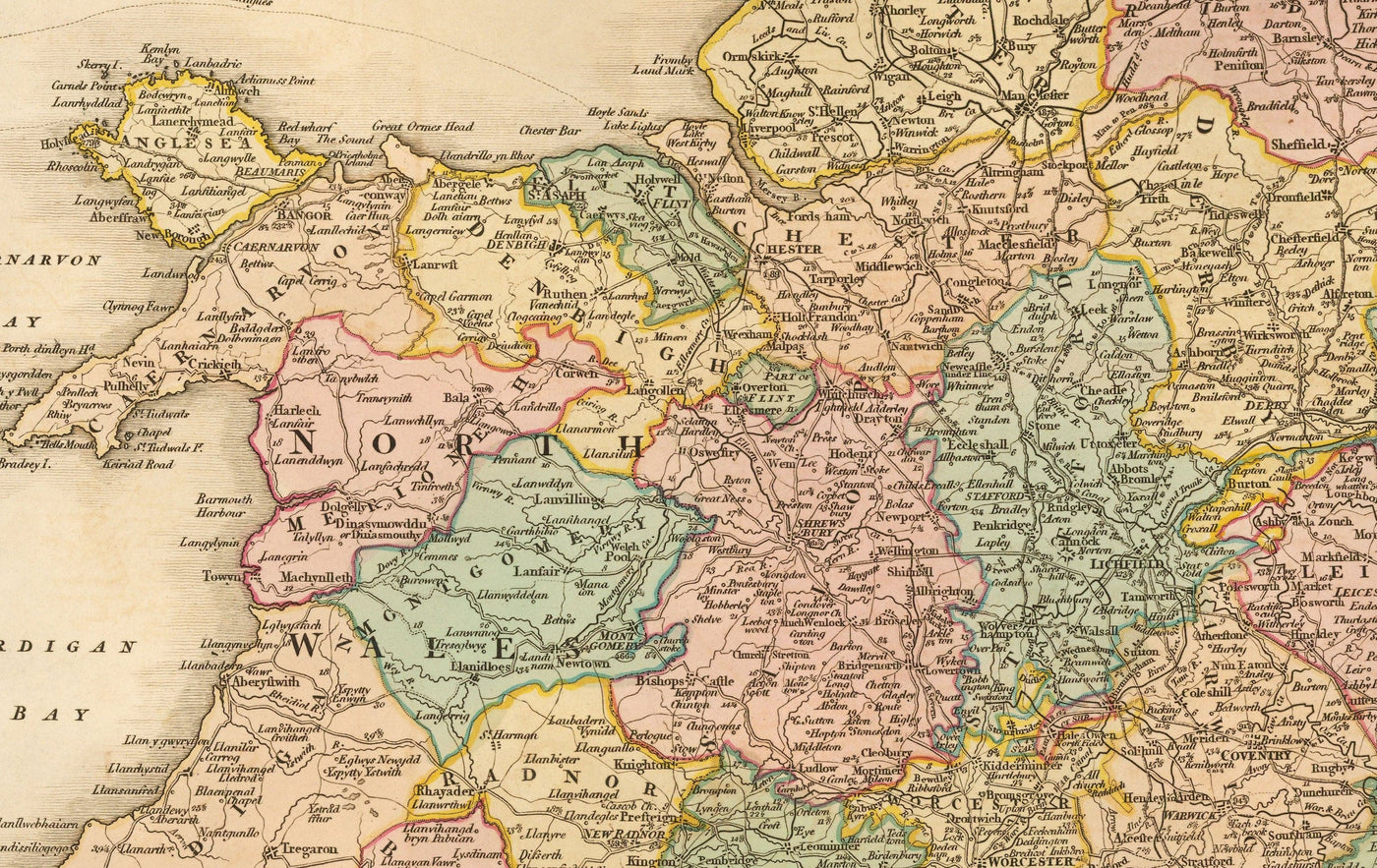 Alte Karte von Großbritannien, 1801 von Faden - England, Wales, Schottland, Straßen, Kanäle, Postkutsche 
