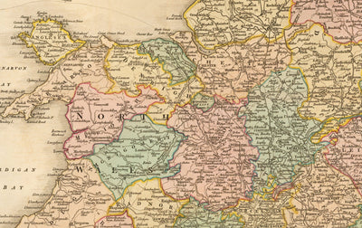 Alte Karte von Großbritannien, 1801 von Faden - England, Wales, Schottland, Straßen, Kanäle, Postkutsche 