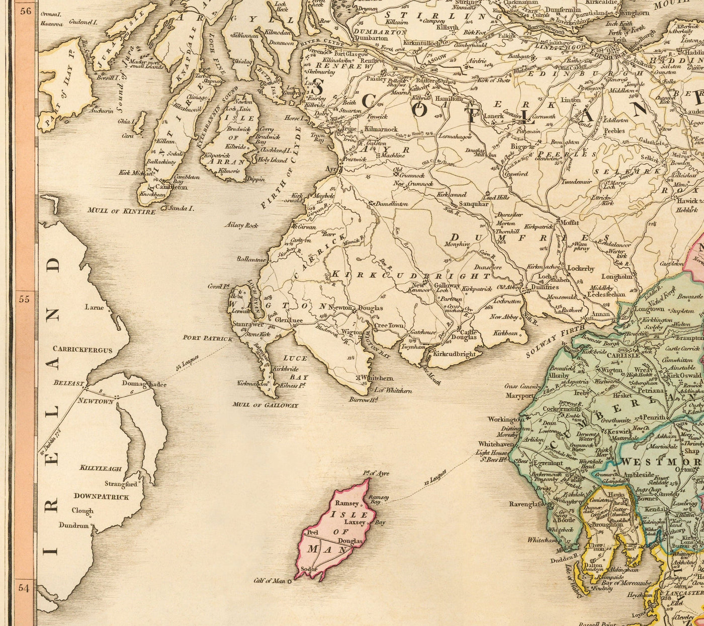 Alte Karte von Großbritannien, 1801 von Faden - England, Wales, Schottland, Straßen, Kanäle, Postkutsche 