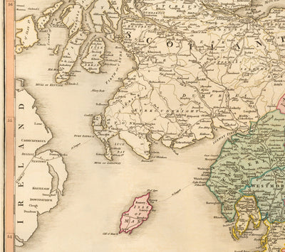 Alte Karte von Großbritannien, 1801 von Faden - England, Wales, Schottland, Straßen, Kanäle, Postkutsche 