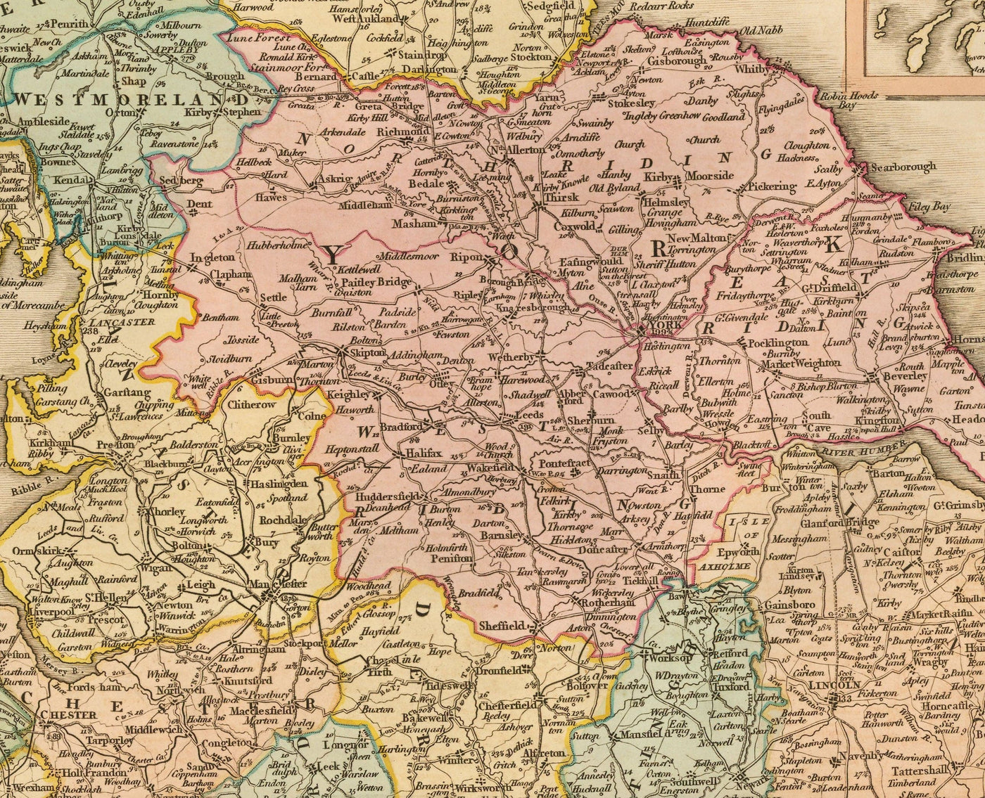 Alte Karte von Großbritannien, 1801 von Faden - England, Wales, Schottland, Straßen, Kanäle, Postkutsche 