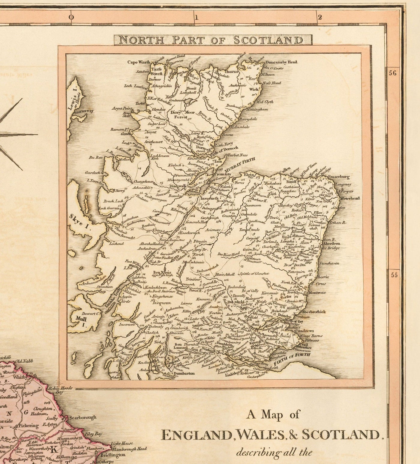 Alte Karte von Großbritannien, 1801 von Faden - England, Wales, Schottland, Straßen, Kanäle, Postkutsche 