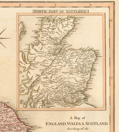 Alte Karte von Großbritannien, 1801 von Faden - England, Wales, Schottland, Straßen, Kanäle, Postkutsche 