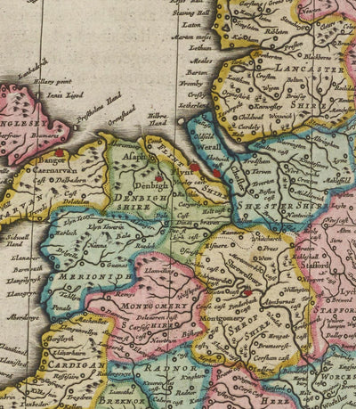 Antiguo mapa de Inglaterra y Gales en 1665 por Joan Blaeu - Carta rara con condados antiguos