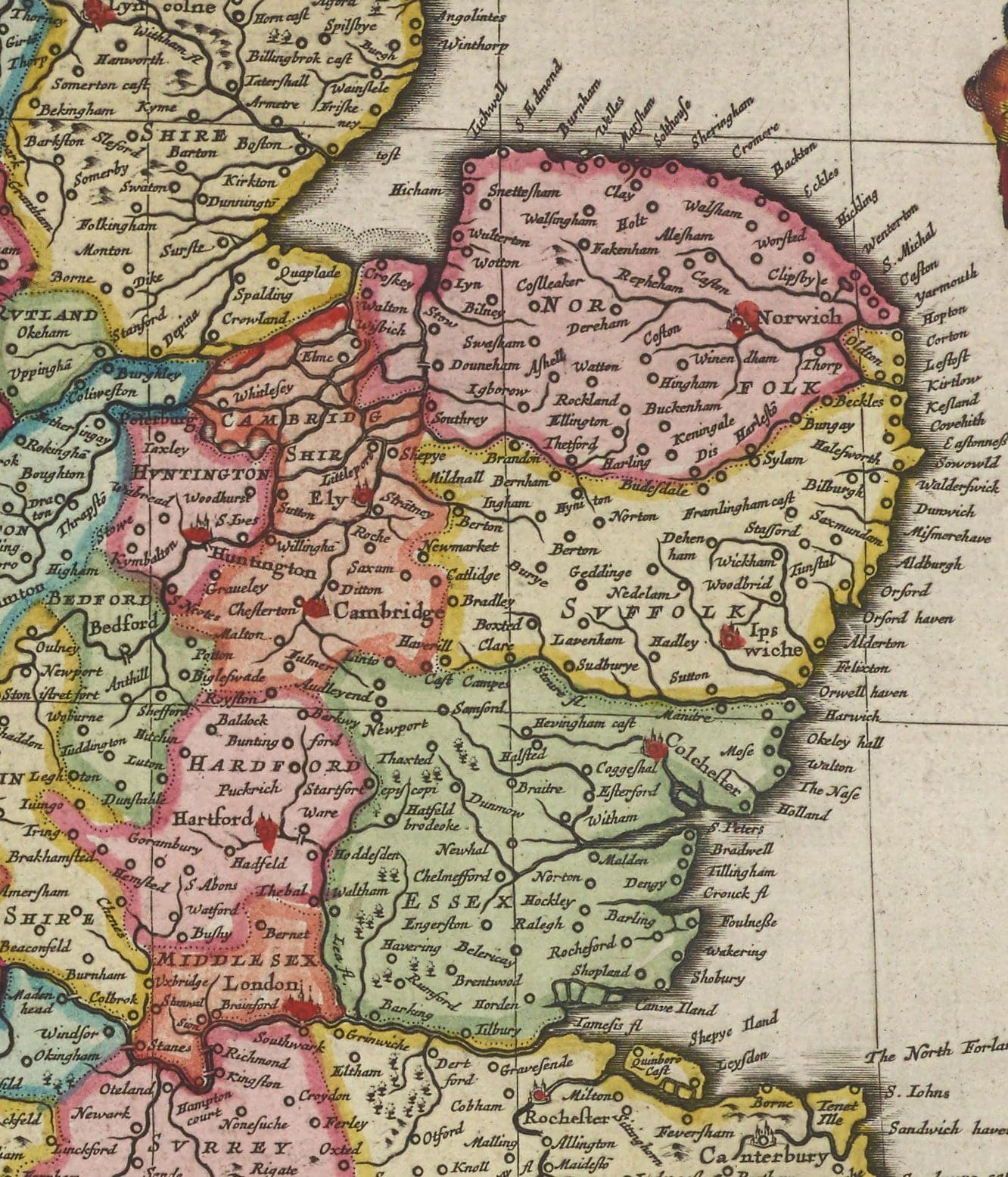 Antiguo mapa de Inglaterra y Gales en 1665 por Joan Blaeu - Carta rara con condados antiguos
