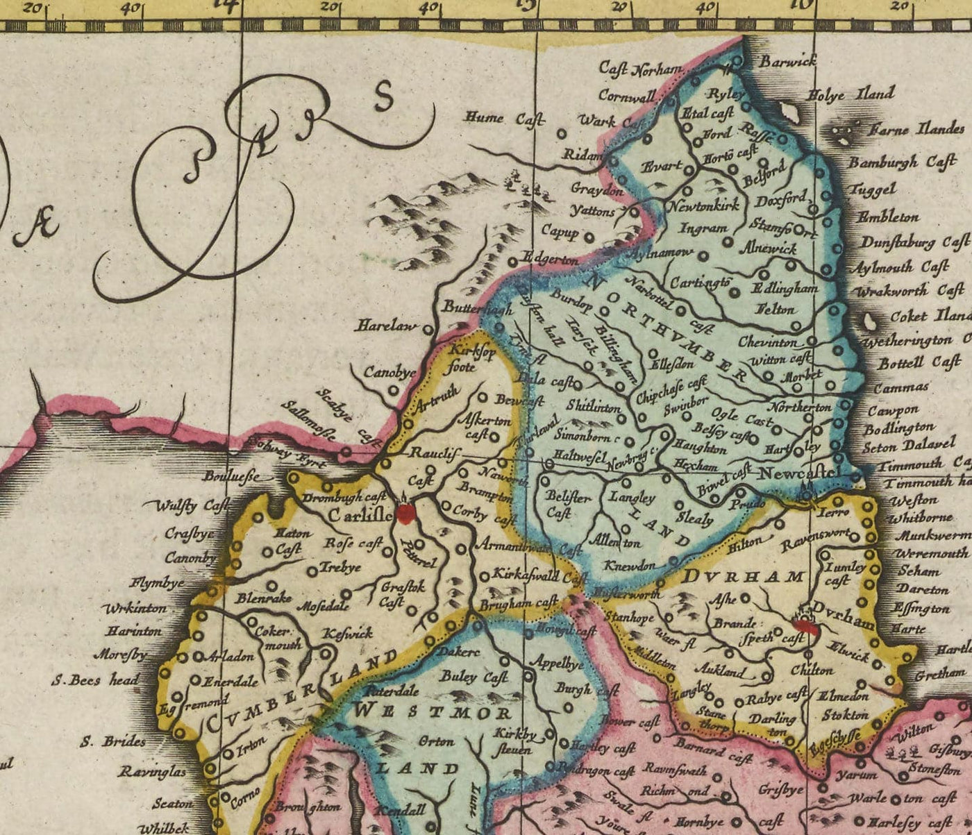 Antiguo mapa de Inglaterra y Gales en 1665 por Joan Blaeu - Carta rara con condados antiguos