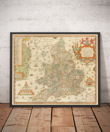 Old Map of England & Wales, 1579 by Christopher Saxton - First Printed Map of British Isles