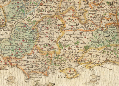 Old Map of England & Wales, 1579 by Christopher Saxton - First Printed Map of British Isles