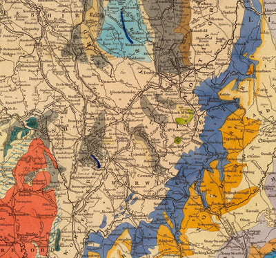 Antiguo mapa geológico y ferroviario de Inglaterra y Gales, 1834 - Mapa geológico