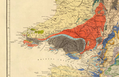 Antiguo mapa geológico y ferroviario de Inglaterra y Gales, 1834 - Mapa geológico