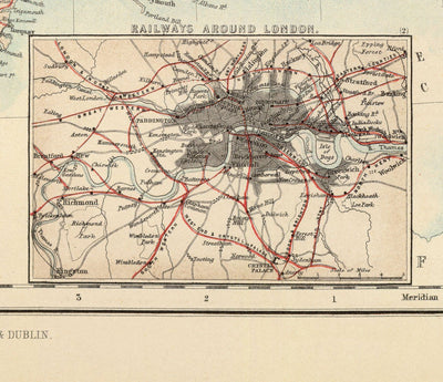 Old Map of Railways & Canals in British Isles 1872 by Fullarton - Colour Train Map of England, Ireland, Scotland, Wales