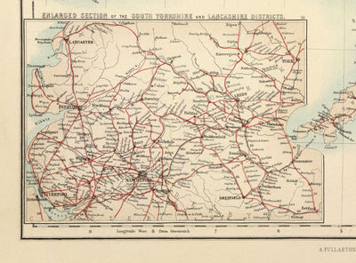 Old Map of Railways & Canals in British Isles 1872 by Fullarton - Colour Train Map of England, Ireland, Scotland, Wales