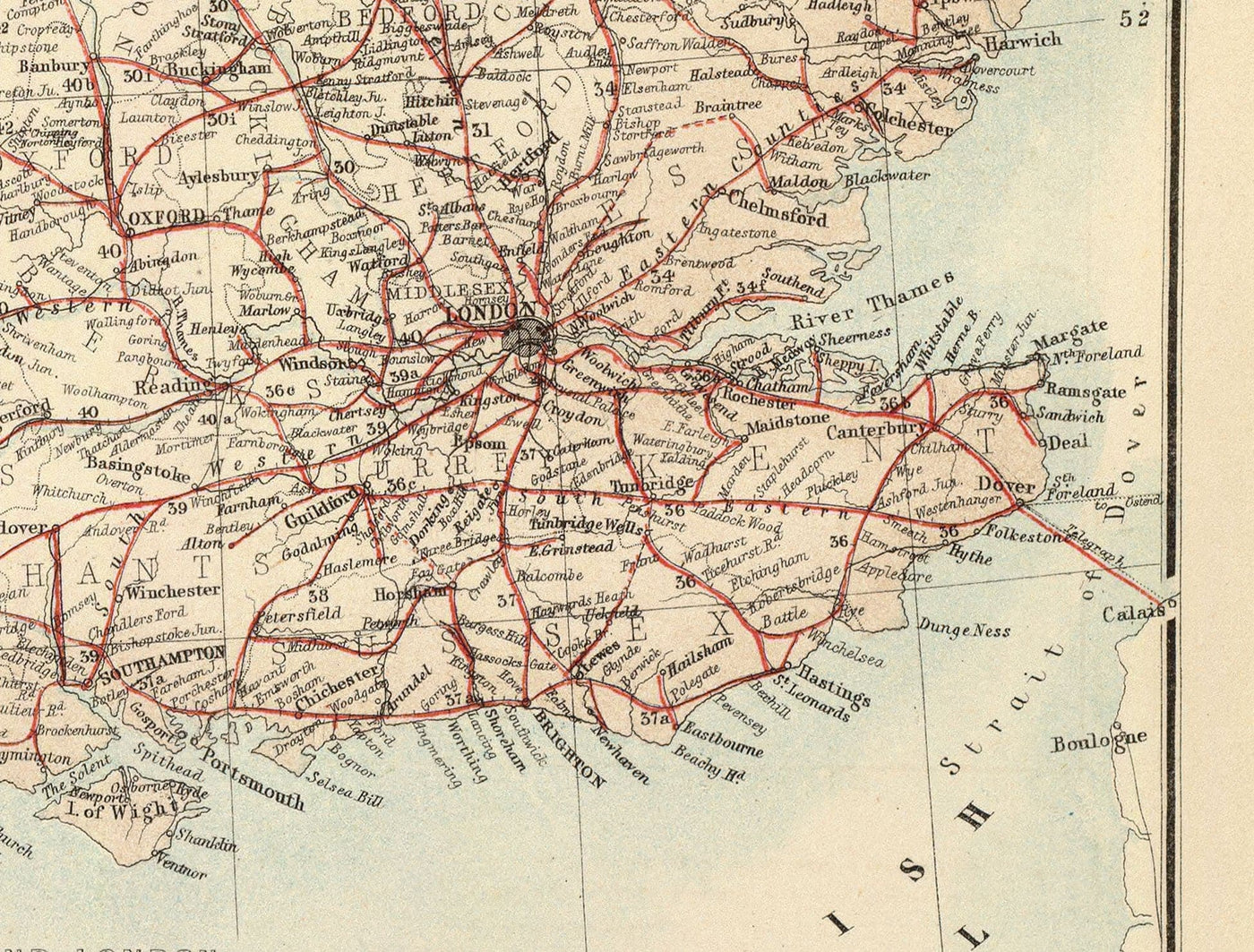 Old Map of Railways & Canals in British Isles 1872 by Fullarton - Colour Train Map of England, Ireland, Scotland, Wales