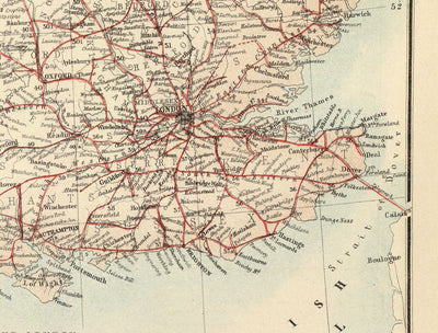 Old Map of Railways & Canals in British Isles 1872 by Fullarton - Colour Train Map of England, Ireland, Scotland, Wales