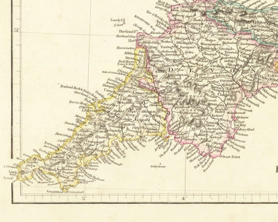Antiguo mapa de Inglaterra y Gales en 1832 por John Arrowsmith - Ciudades, condados, carreteras, ferrocarril