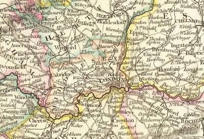 Antiguo mapa de Inglaterra y Gales en 1832 por John Arrowsmith - Ciudades, condados, carreteras, ferrocarril