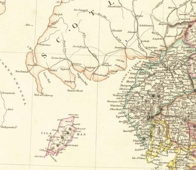 Antiguo mapa de Inglaterra y Gales en 1832 por John Arrowsmith - Ciudades, condados, carreteras, ferrocarril