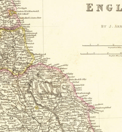 Antiguo mapa de Inglaterra y Gales en 1832 por John Arrowsmith - Ciudades, condados, carreteras, ferrocarril