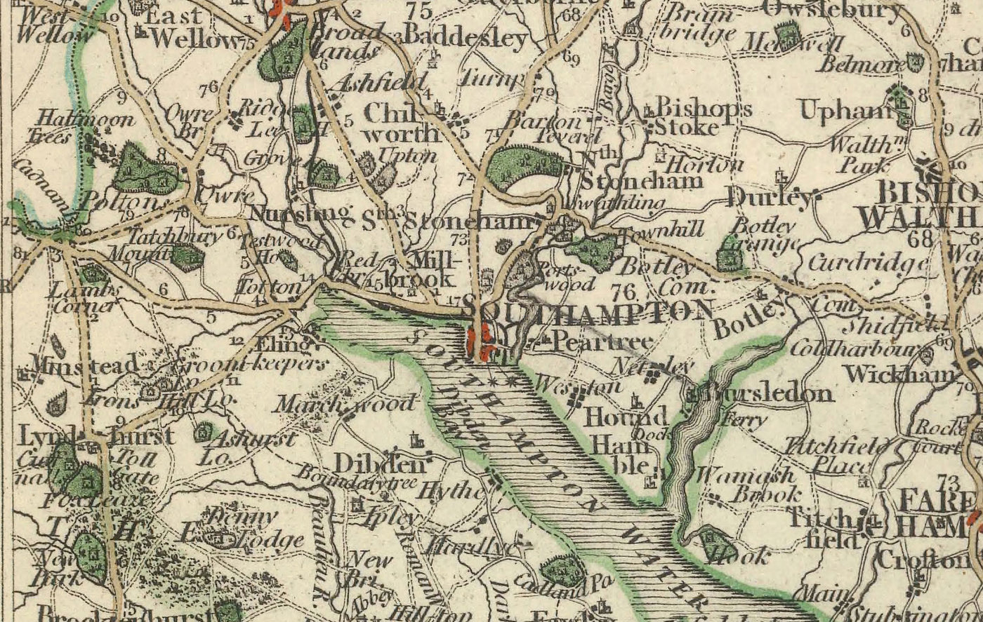 Alte Karte von Hampshire & Isle of Wight im Jahr 1794 von John Cary - Portsmouth, Southampton, Chichester, Havant 