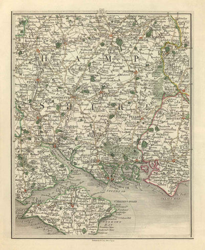 Alte Karte von Hampshire & Isle of Wight im Jahr 1794 von John Cary - Portsmouth, Southampton, Chichester, Havant 